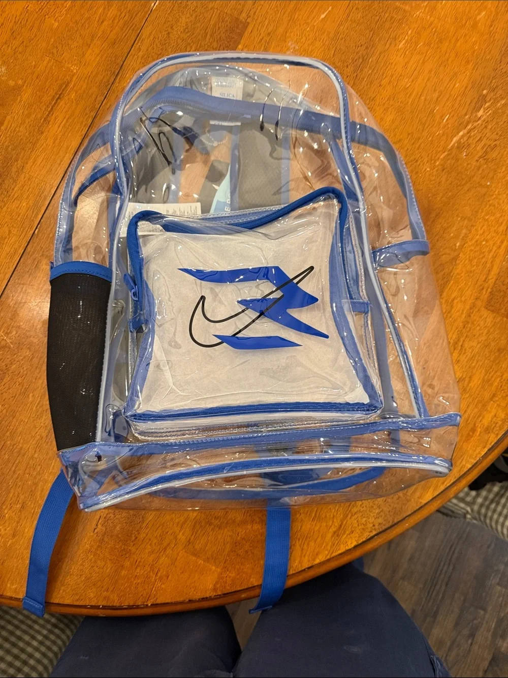 Nike Clear Backpack with Blue Trim and Matching Pouch